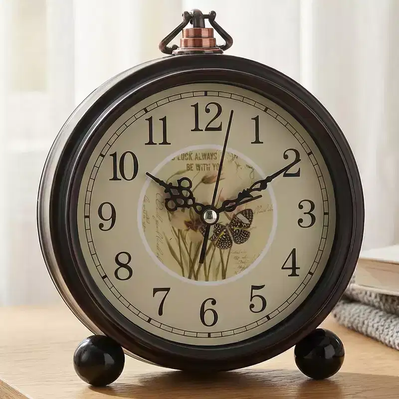 REGALWOVEN Metal Battery Powered Silent Vintage Desk Clock 5.9 x 5.1 x 2 Inches