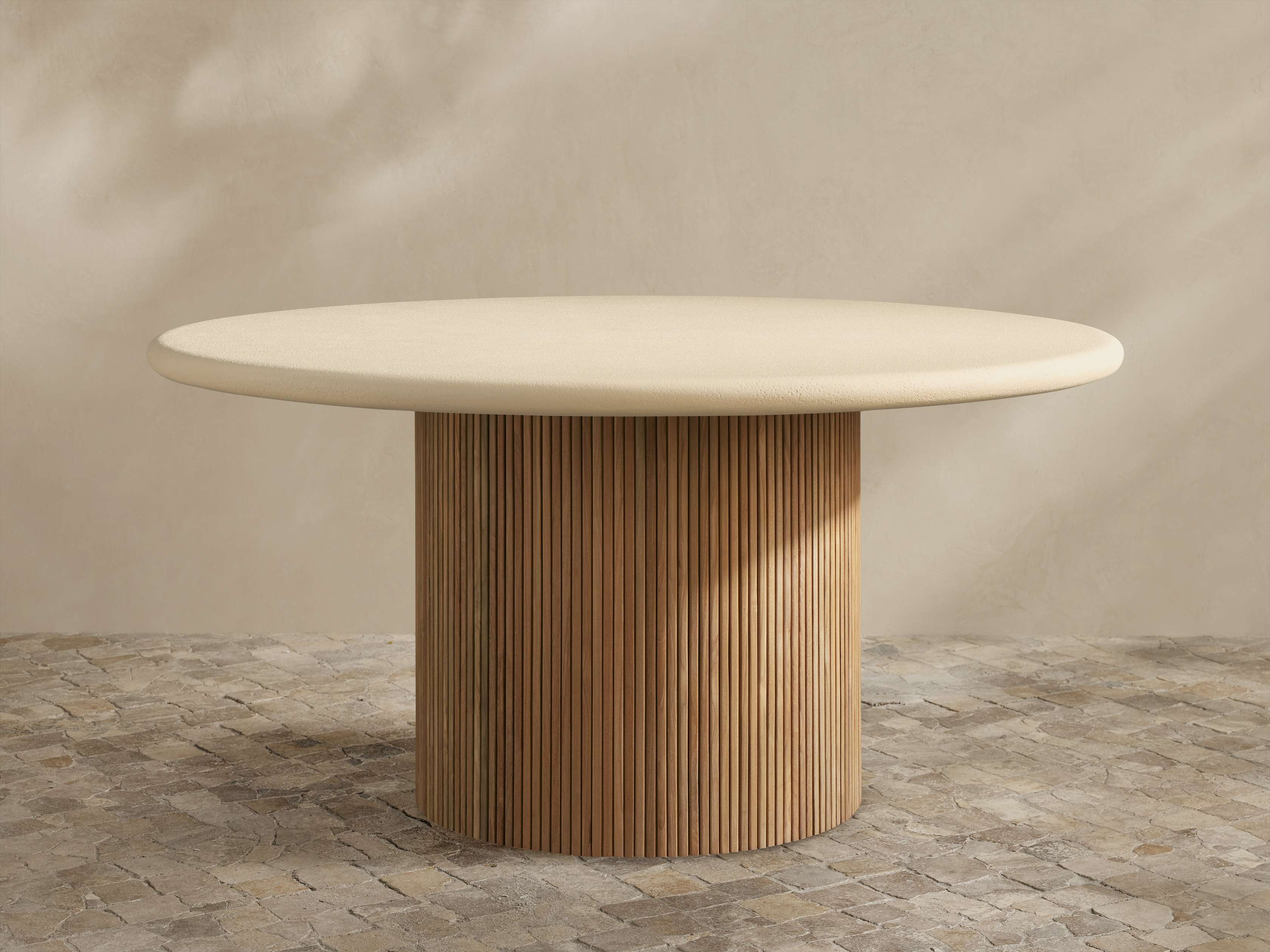 Outdoor Round Dining Table in Limestone