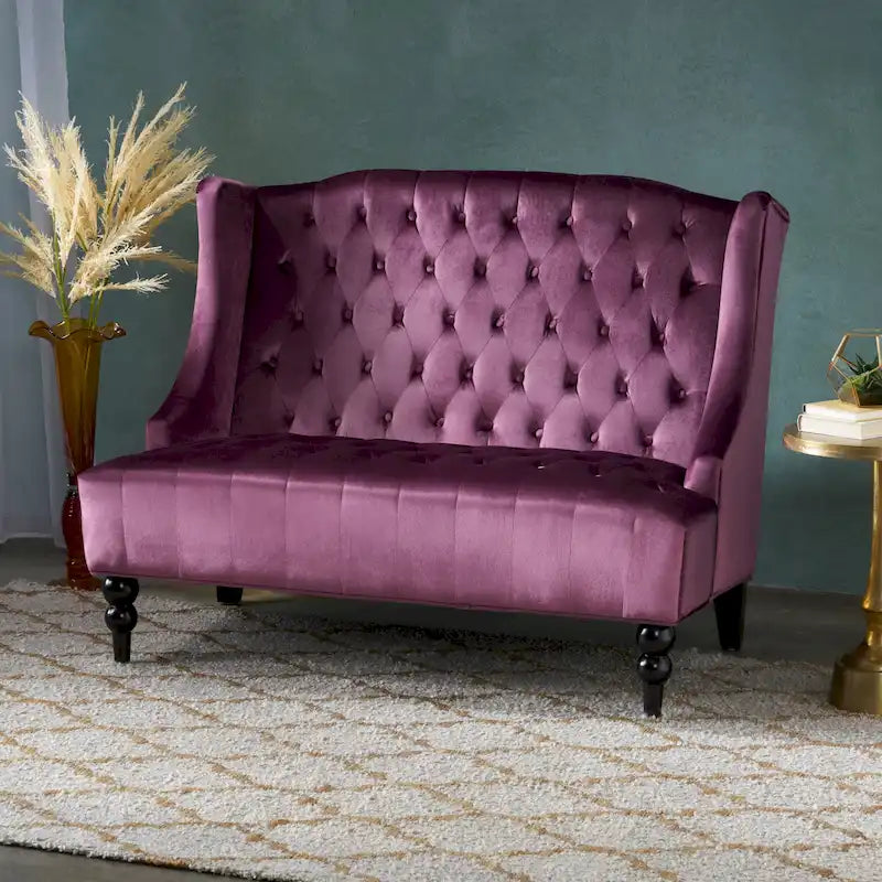 Leora Modern Glam Tufted Velvet Wingback Loveseat by Christopher Knight Home