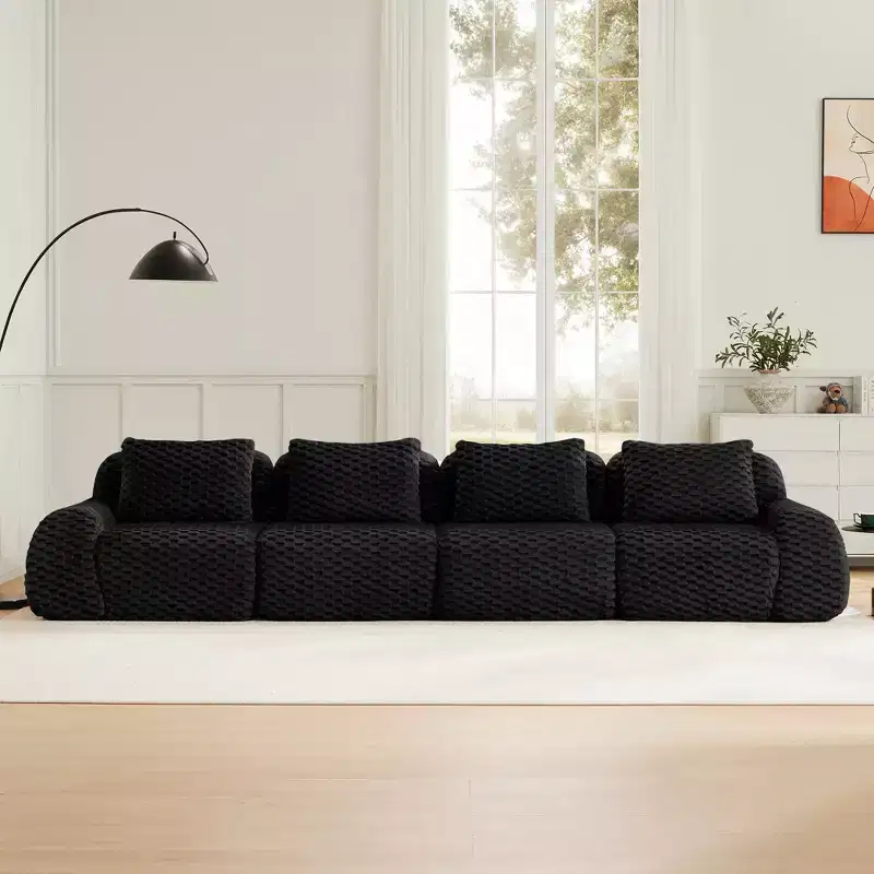 146 Modular Sectional Sofa Flannelette 4-Seater Deep Seat Buckle No Assembly Black