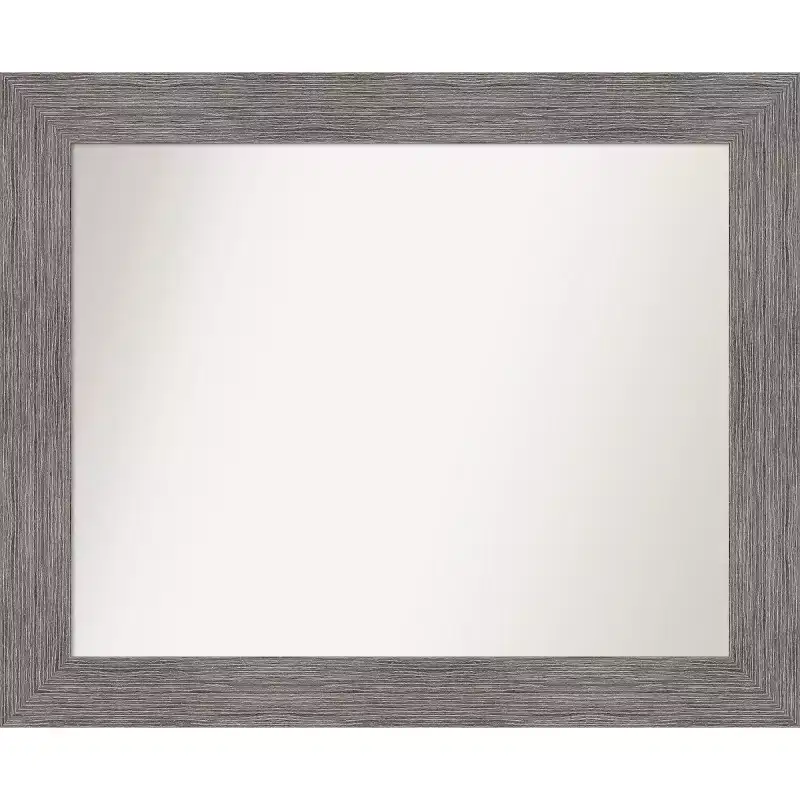 34x28 Non-Beveled Pinstripe Plank Gray Bathroom Wall Mirror - Amanti Art: Modern Rectangle, Wall Mount