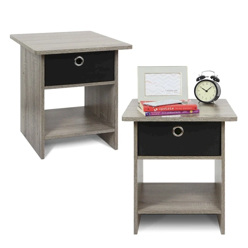 Furinno Dario End Table/ Night Stand Storage Shelf with Bin Drawer
