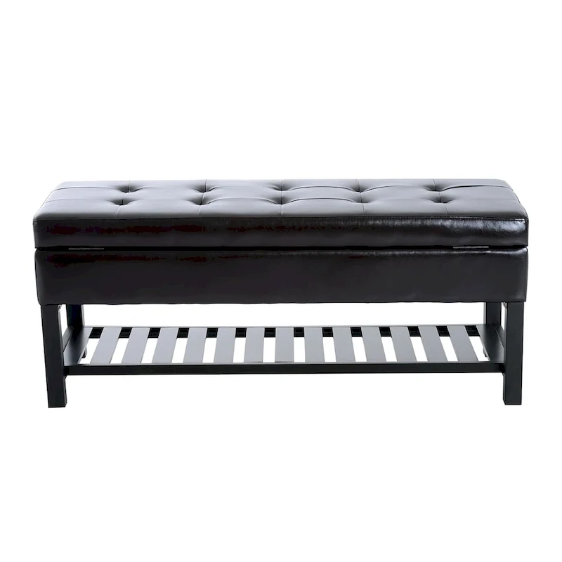 Porch & Den Westfield Brown Faux Leather Tufted Shoe Rack Ottoman Storage Bench