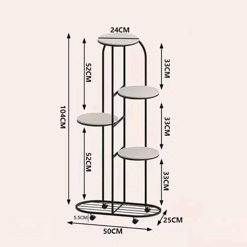 5-Tier Indoor Plant Stand with Wheels for 6 Pots, Metal Corner Flower Greenery Stand for Patio Gardens Bedroom Living Room Balcony, Champagne Gold