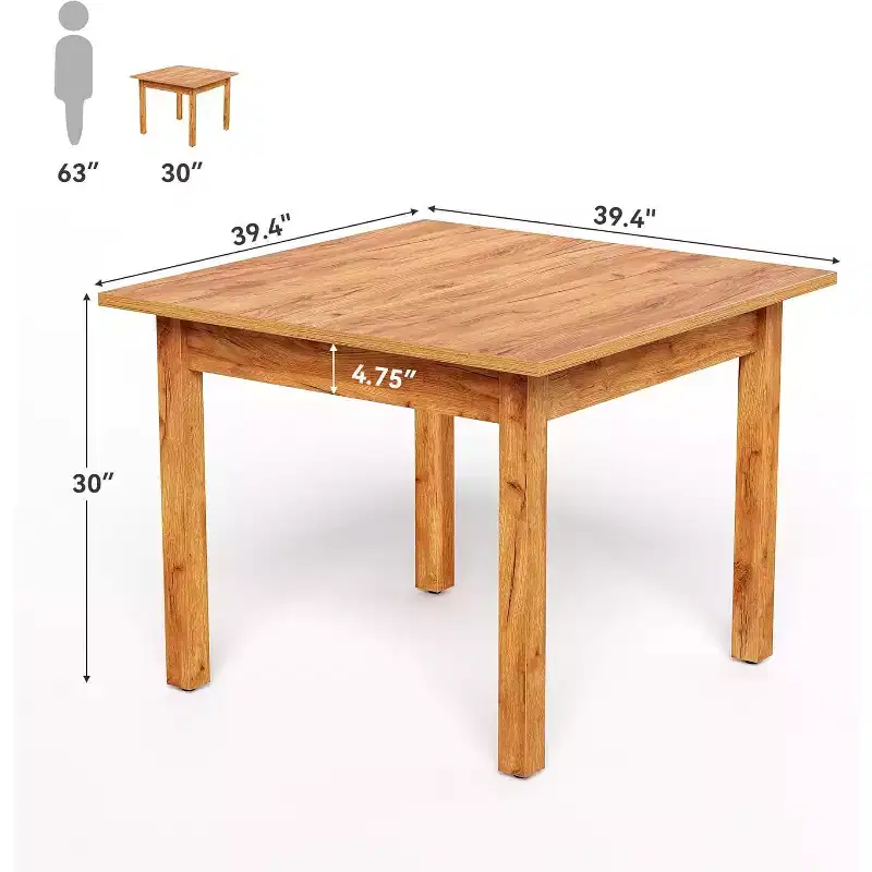 Lantine 39-inch Square Brown Wooden Dining Table, Seats 4, Modern Design for Living Room & Kitchen, Oak Brown Finish
