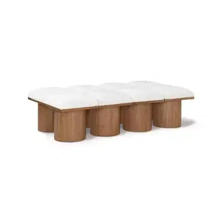 Cream Boucle Fabric Upholstered Bench