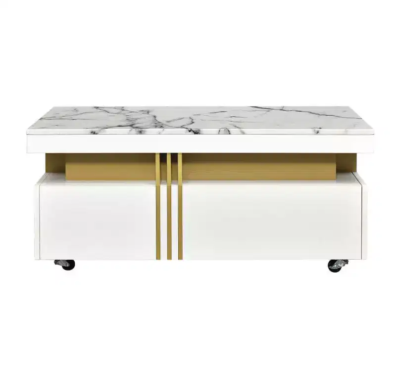 1 Piece MDF Contemporary Coffee Table with Caster Wheels, Moderate Luxury Cocktail Table,
