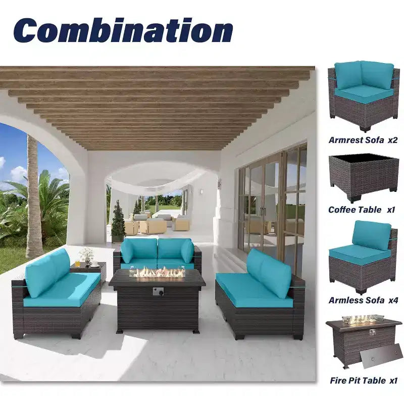 ALAULM 8 Pieces Patio Furniture Set, Rattan Wicker Outdoor Conversation Sets, Furniture Sofa Set