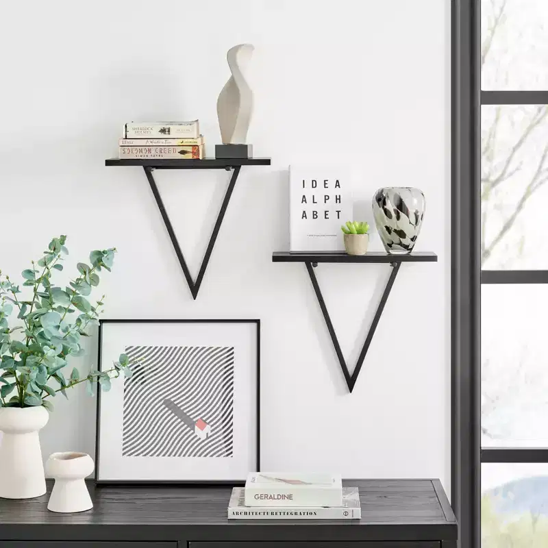 15.7 x 13.5 Set of 2 Reversible Triangle Accent Wall Shelves - Danya B.