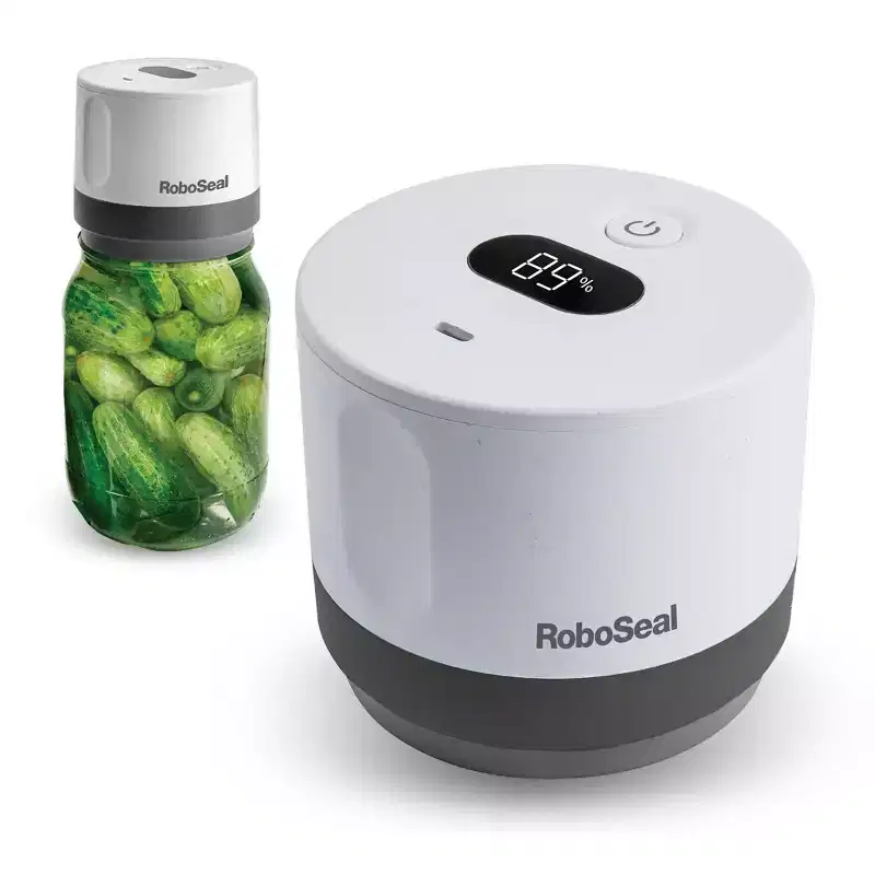 RoboSeal Rechargeable Mason Jar Vacuum Sealer Kit with Lids - 1 Touch Operation, Food Preserver with Auto Stop
