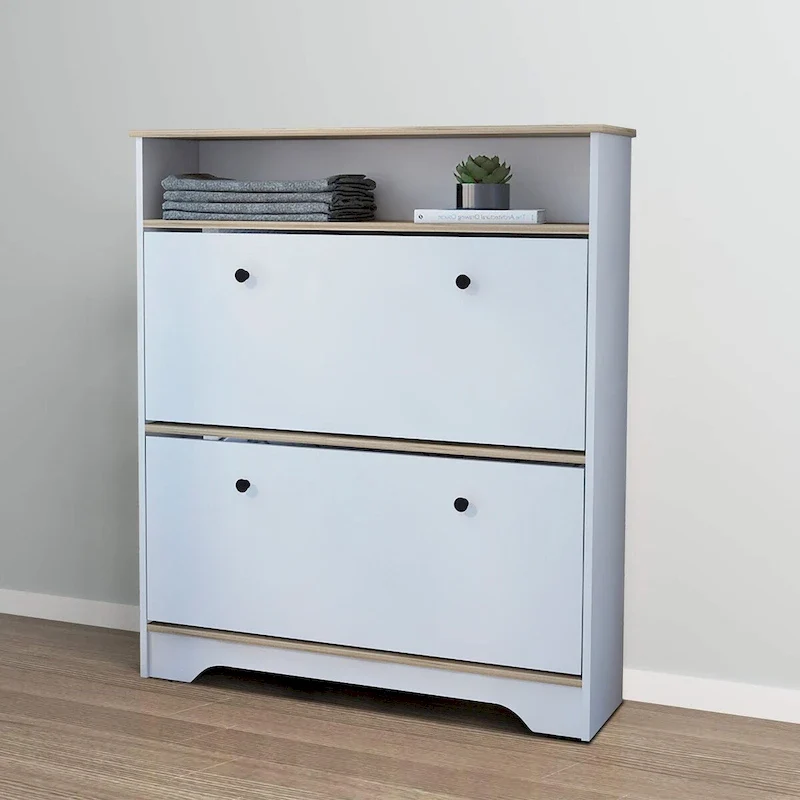Flip Door Shoe Cabinet Particle Board White Brown Open Top Shelf