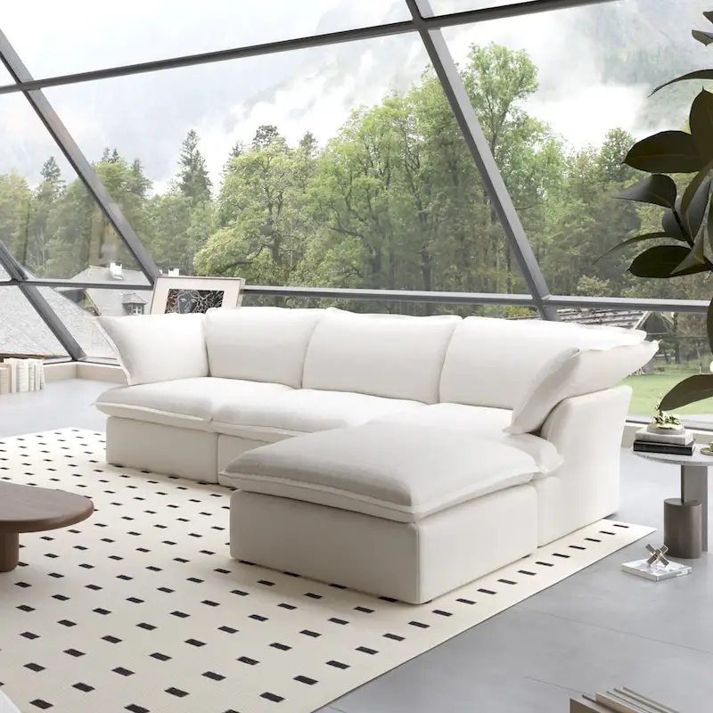 L-Shaped Linen Sectional Sofa Modern Comfortable Sofa