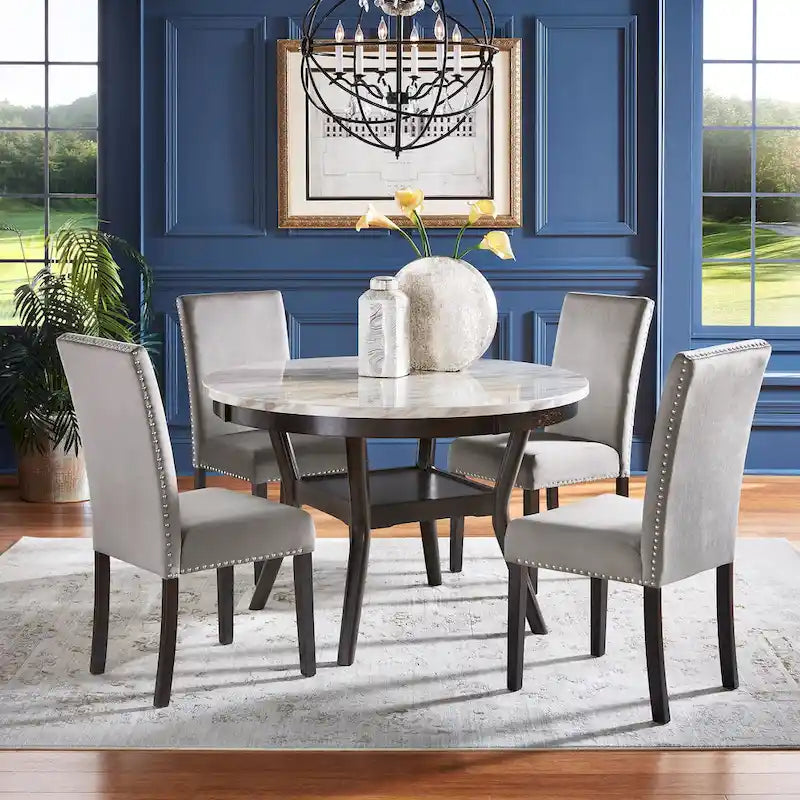 Balmforth White Faux Marble Round Dining Set by iNSPIRE Q Classic