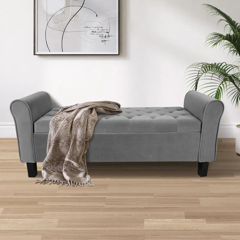 Velvet Ottoman Bench with Storage and Arms