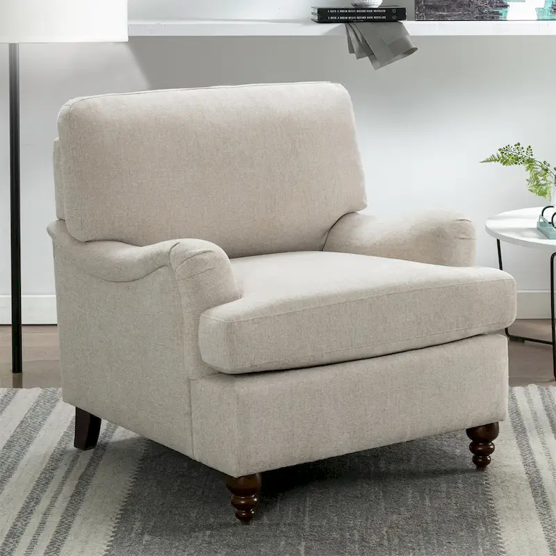 Rolled Arm Soft Accent Chair with Wood Legs for Living Room