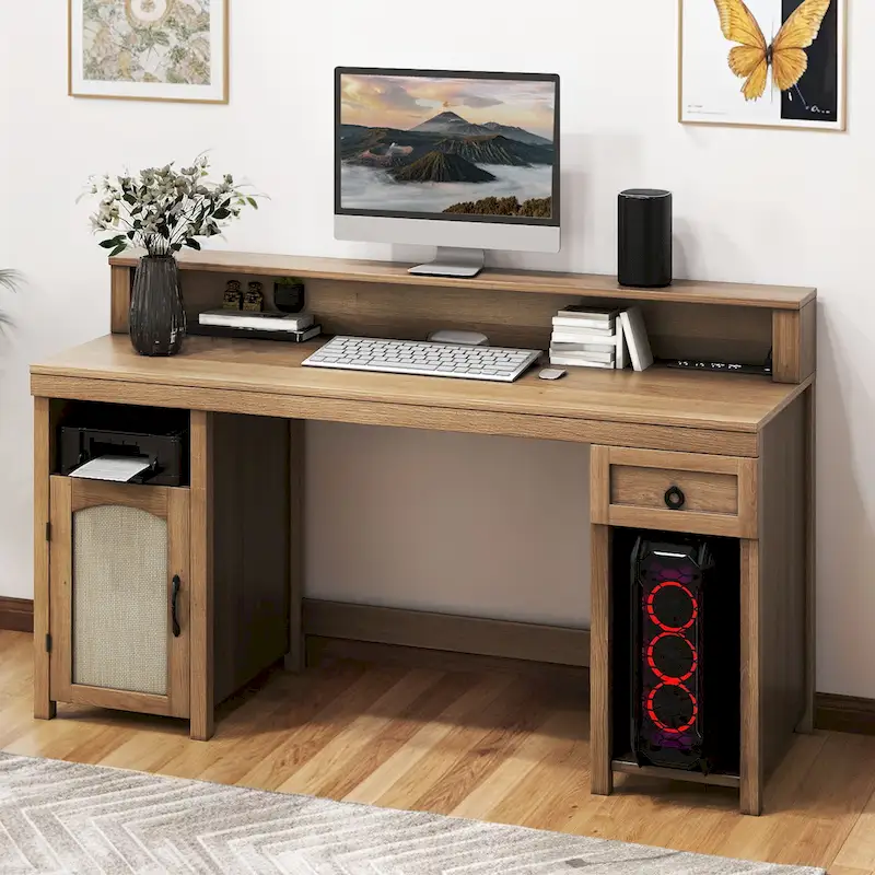 Home Office Desk with Storage and Power Outlets