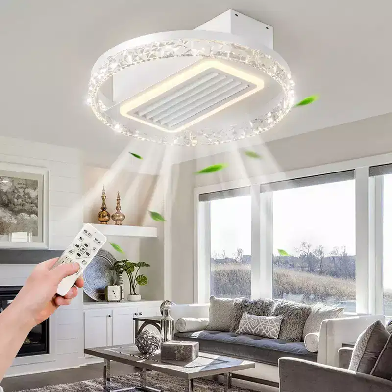 20 Inch Modern Leafless Ceiling Fan with Light, Flush Mount Dimmable LED, 6 Speeds Reversible Motor for Bedroom