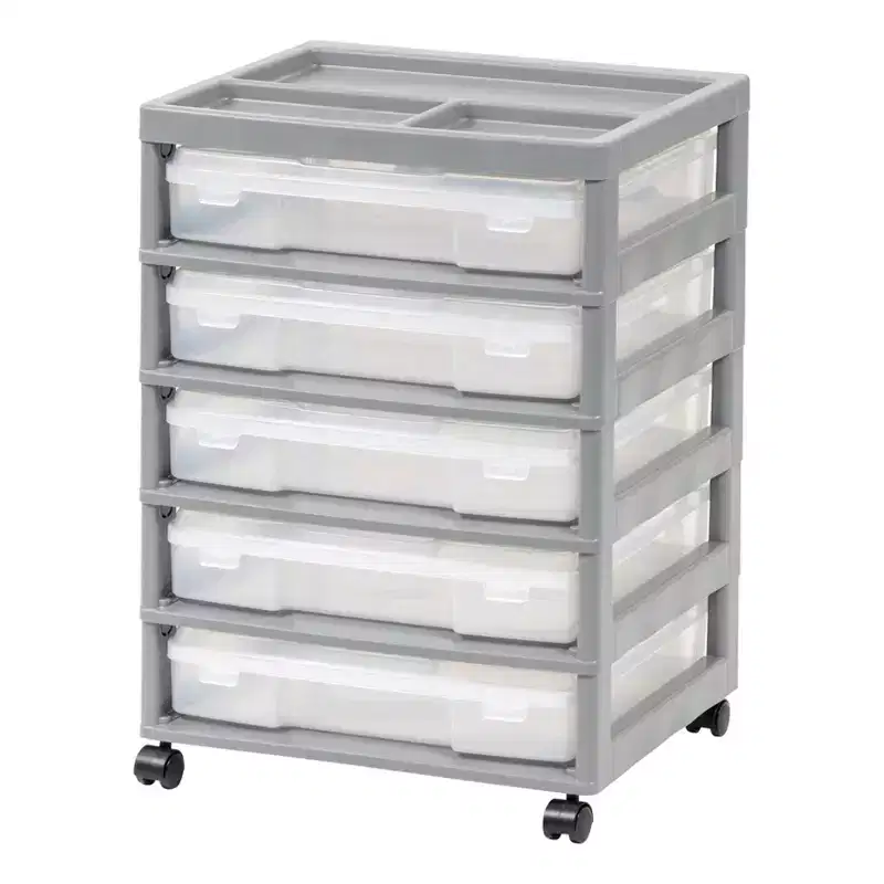 5-Drawer Scrapbook Plastic Rolling Storage Cart with Organizer Top & Casters
