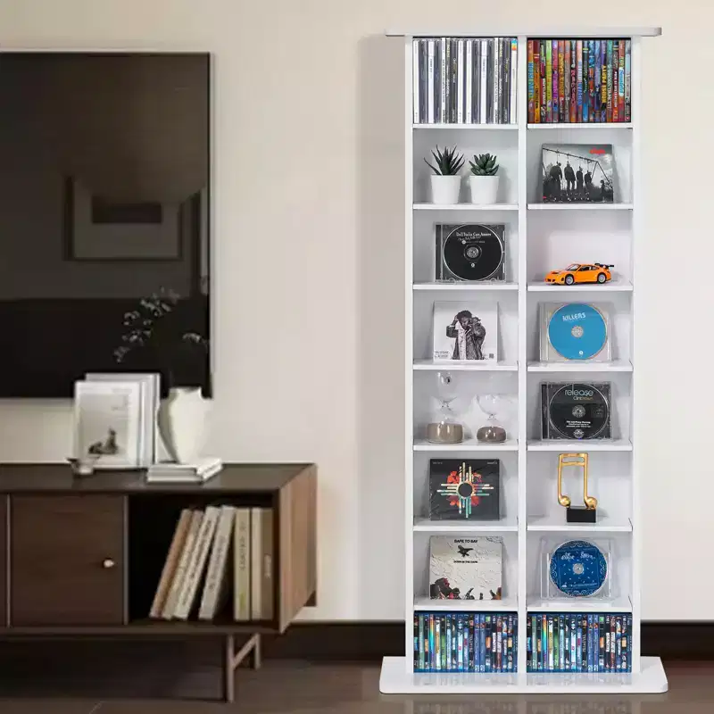 Media Storage Cabinet, 8-layer DVD Shelf Holds up to 464 CDs, Adjustable CD Shelves 16 Compartments