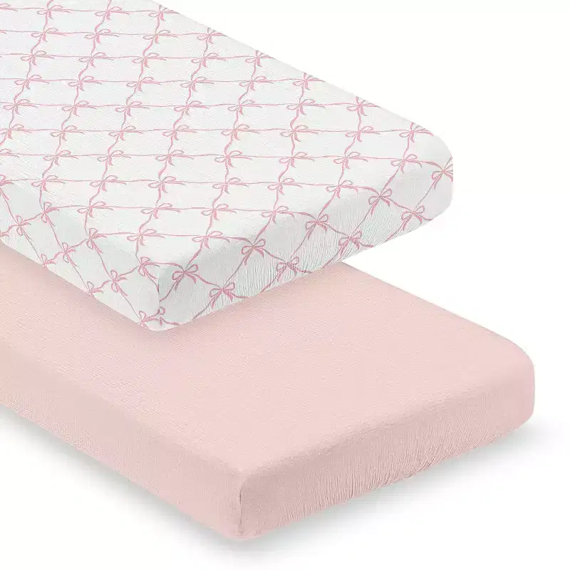 Sweet Jojo Designs Baby Girl Fitted 100% Cotton Muslin Crib Sheets Set Ballerina and Ballet Bows Pink and White 2pc