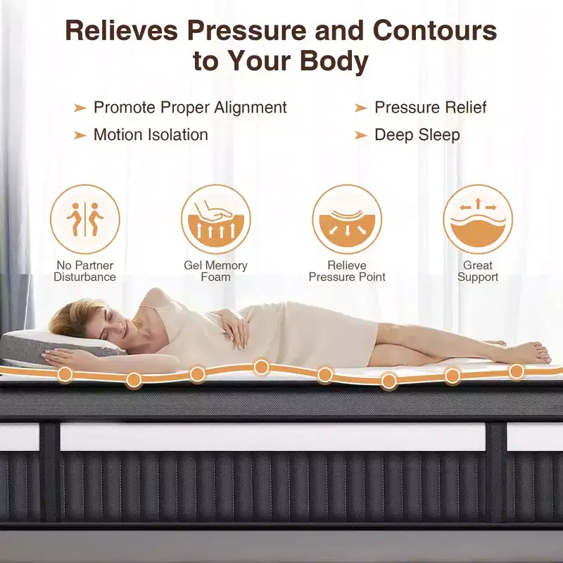 Queen Mattress, 14In Memory Foam Mattress in a Box,Pressure Relief Mattress, Zoned Support, Gel Layer for Cooling, Medium Firm, Improving Circulation