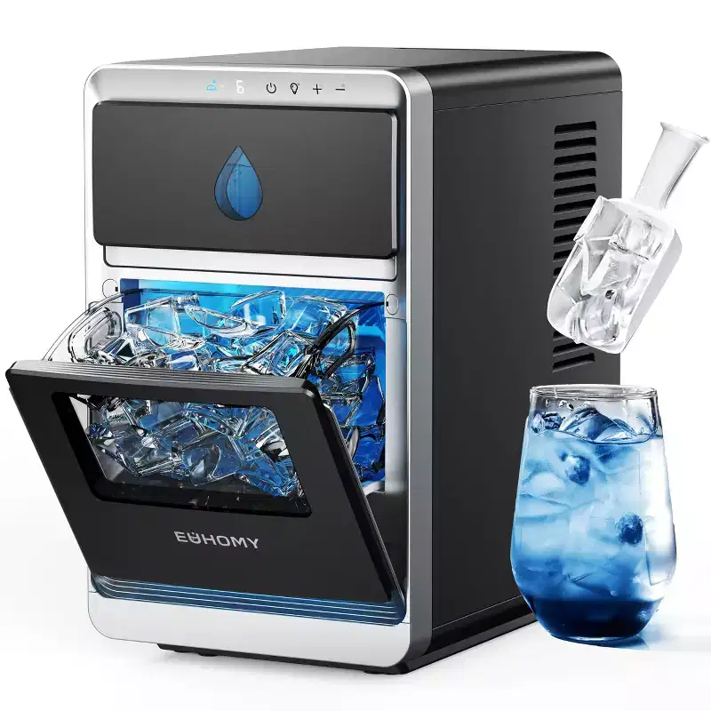 EUHOMY Crescent Ice Maker Countertop, 28lbs/24H, Ready in 12Mins, Auto Deep Cleaning, Timer, Portable Ice Maker Machine for Home/Office/Party