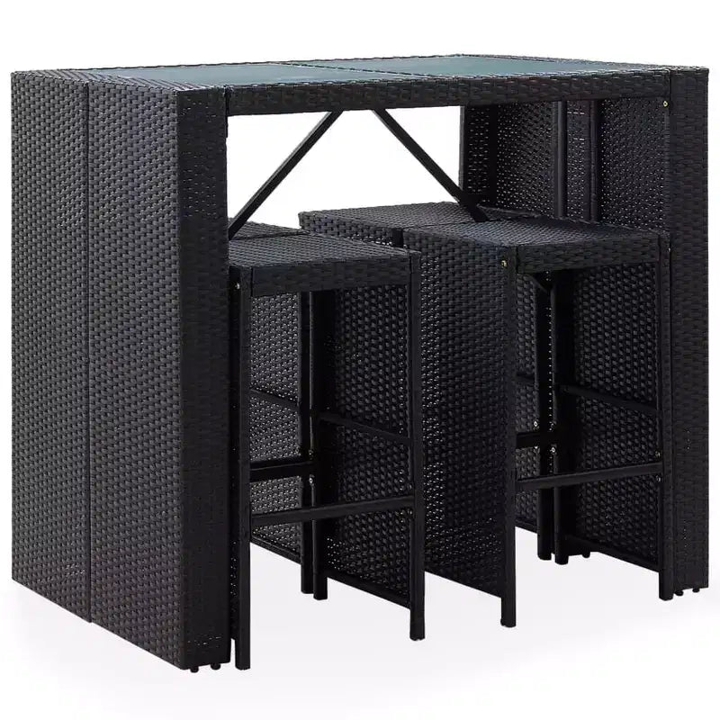 vidaXL 5-Piece Patio Bar Set - Poly Rattan and Glass in Black - Includes Comfortable Cushions - Easy Assembly - Suitable for Outdoor Use