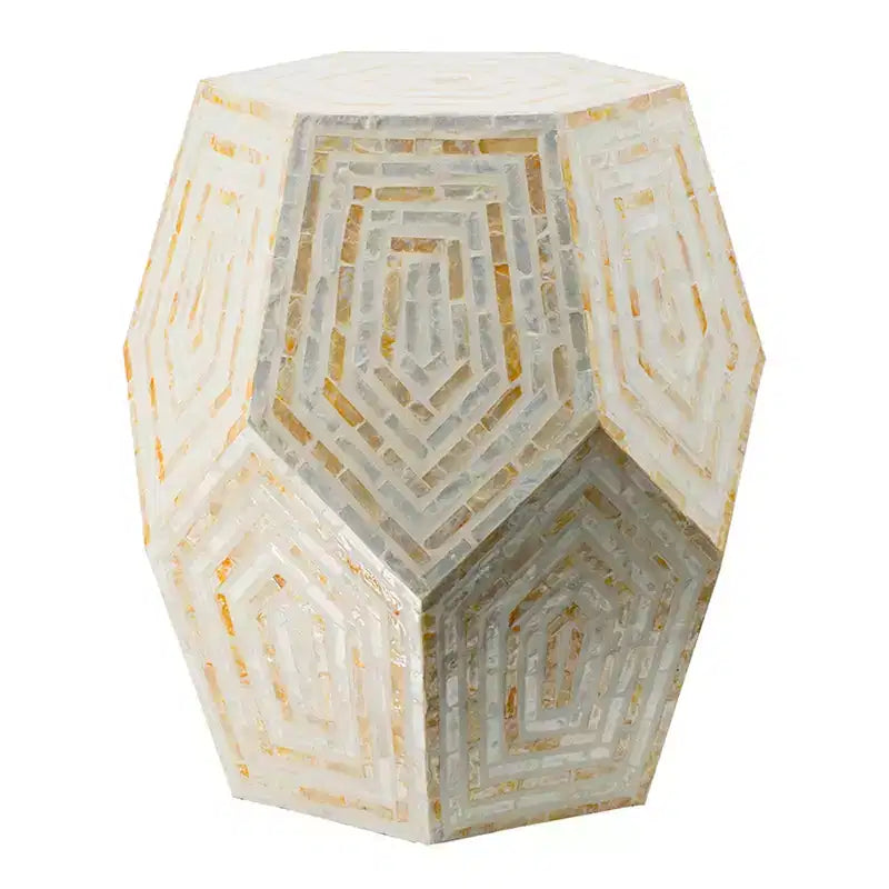 Hexagonal Capiz Stool Cream Yellow Accent Table 18x18x21