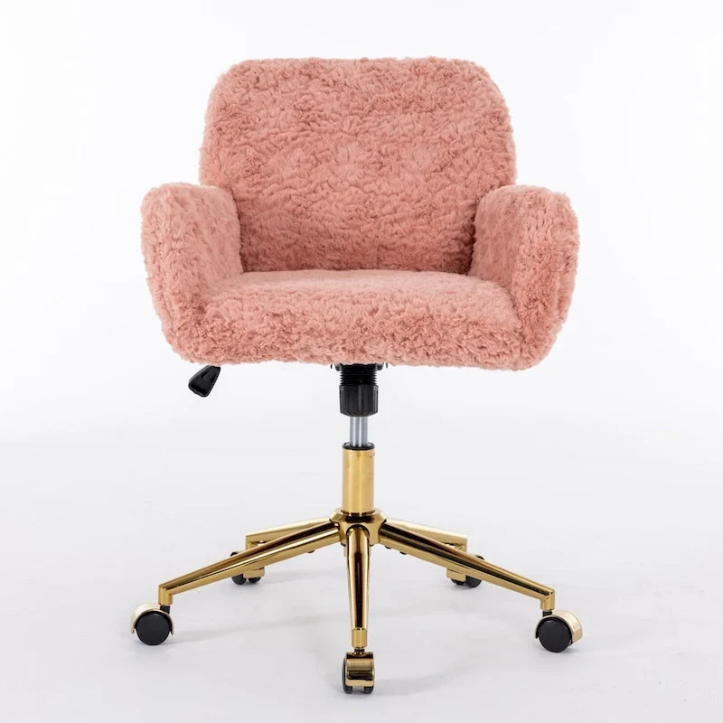 Pink Upholstered Office Chair with Golden Metal Base, Single