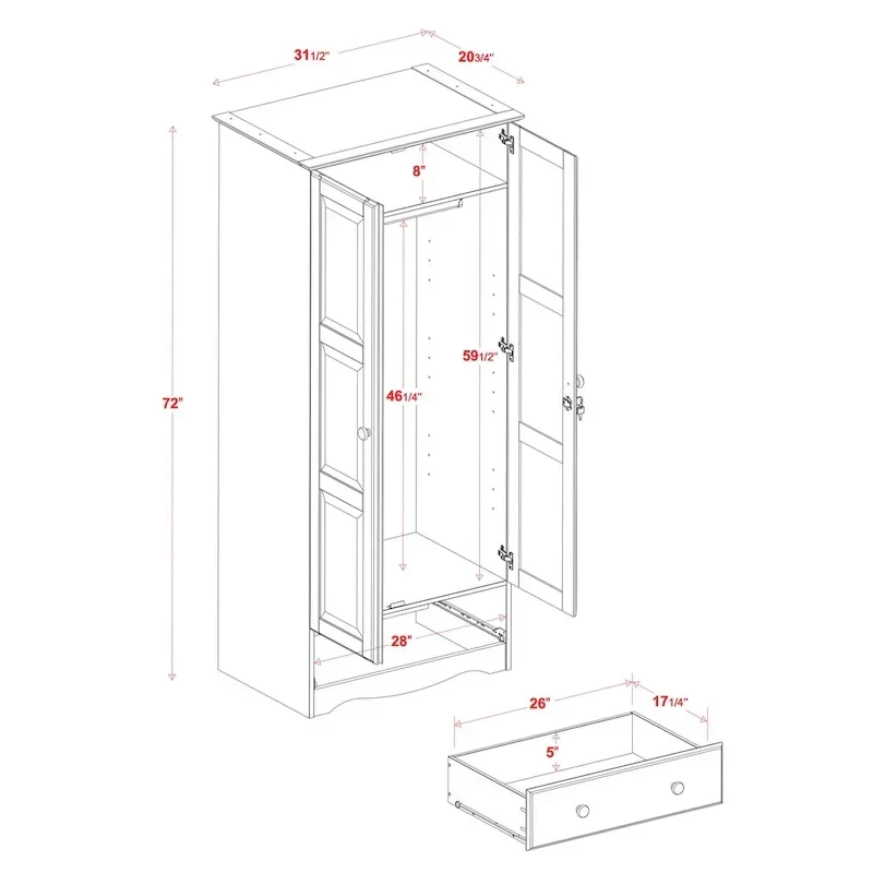 100% Solid Wood Flexible Wardrobe Armoire with Metal or Wooden Knobs