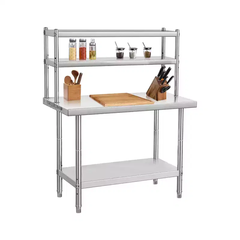 48x24 Stainless Steel Work Table with Top Shelf  48x12 Durable Prep Table for Kitchen, Restaurant, Warehouse & Industrial Use