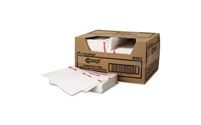 Chix Food Service Towels, Cotton, 13 x 21, White/Red, 150/Carton