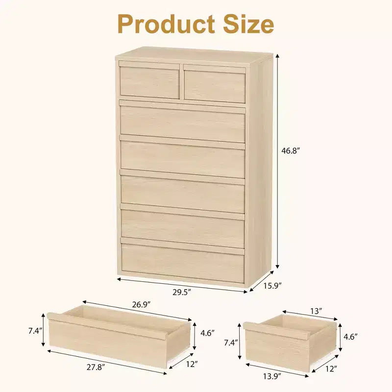 7-Drawer Dresser with Large Storage �C Wooden Chest of Drawers for Bedroom, Living Room and Nursery
