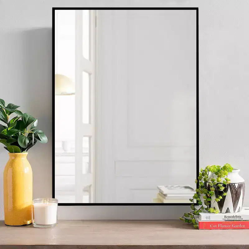 38"x24" Black Rectangle Wall Mirror with Metal Frame, HD Tempered Glass