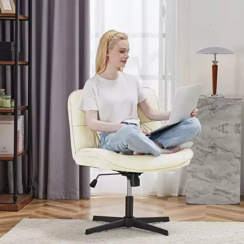 TUYOHW 26 Inch Wide Seat Office Chair No Wheels,Armless Swivel Chair for Cross Legged Sitting,22 Rocking & 300LB Capacity