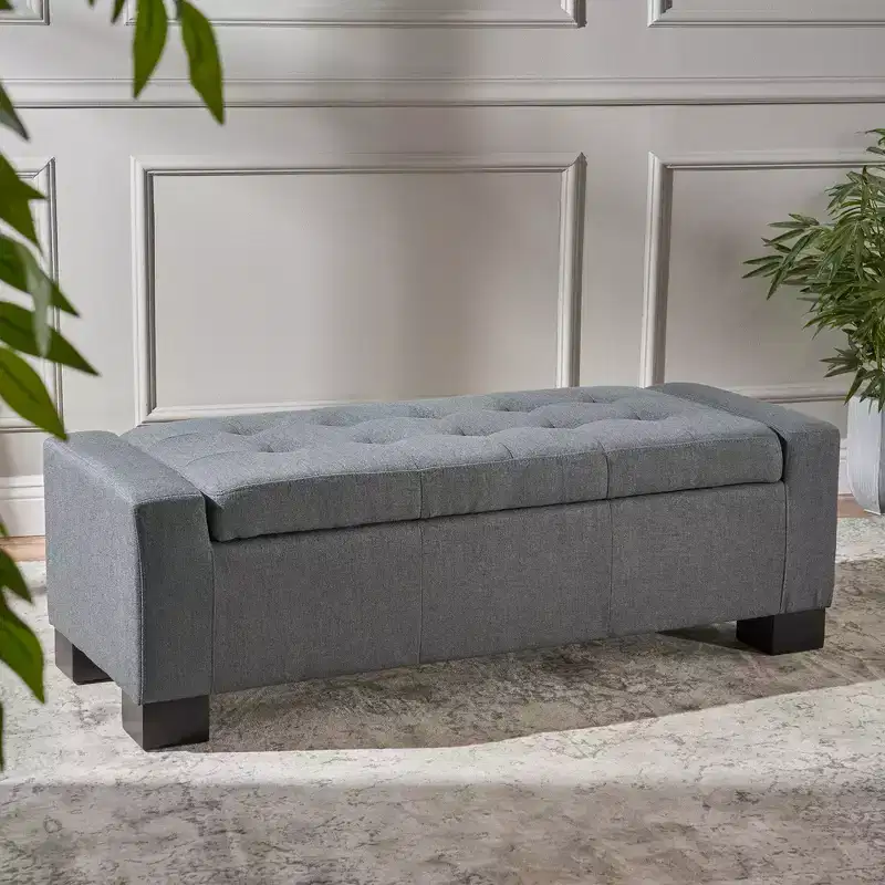 Gray Storage Ottoman Bench for Living Room, Office & Bedroom