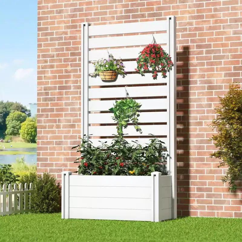 PexFix 71 in. H x 35 in. W White Rectangle PVC Wall Planter Box with Trellis for Climbing Plants