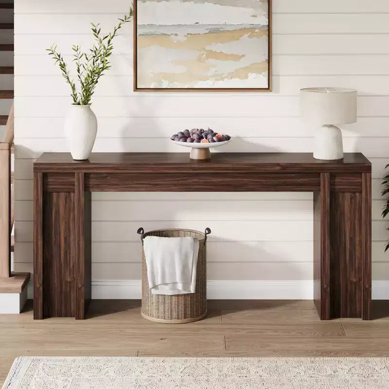 70.9-Inch Entryway Table, Wooden Farmhouse Console Table, Thick Sofa Table Behind Couch Table, Long Console Tables for Entryway Living Room, Walnut