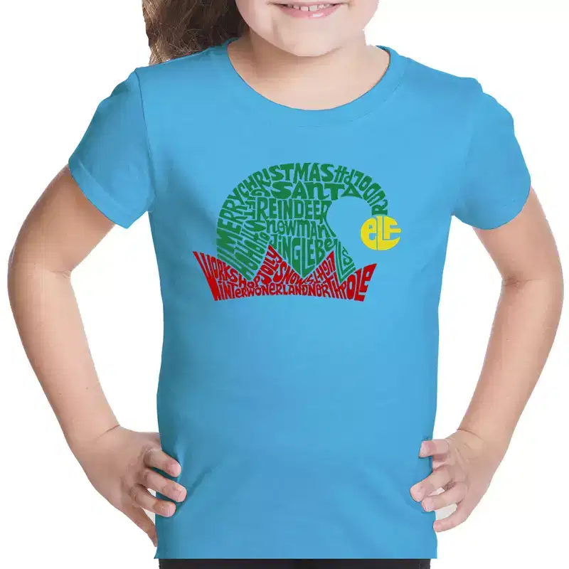 LA Pop Art Christmas Elf Hat - Girl's Word Art T-Shirt
