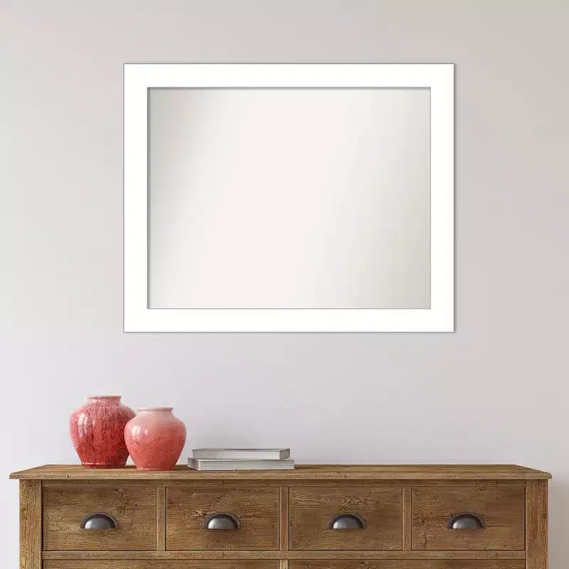 32" x 26" Non-Beveled White Bathroom Wall Mirror, Modern Rectangle