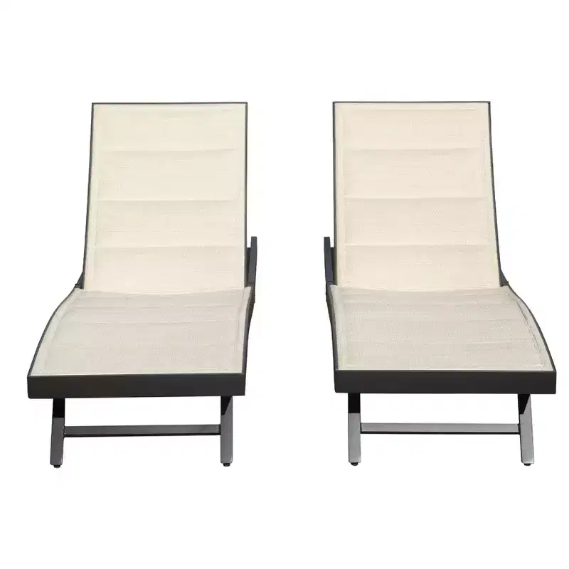 Clihome Patio Chaise Lounge Set of 2-Aluminum Textilene Adjustable Pool Lounger