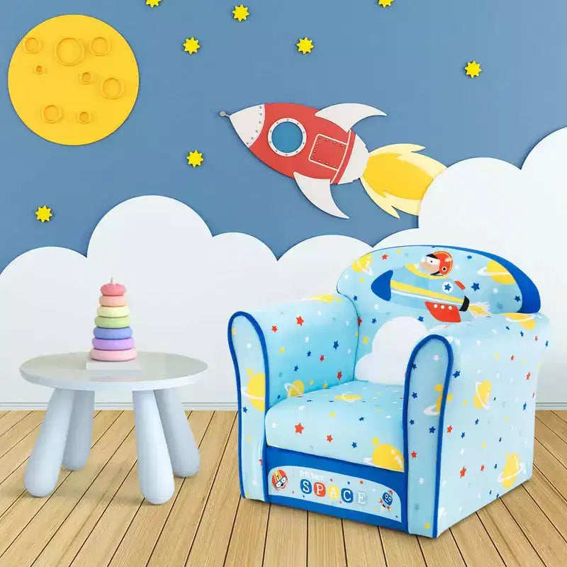 Kids' Sofa Chair �C Toddler Upholstered Armchair, Wooden Frame, Blue