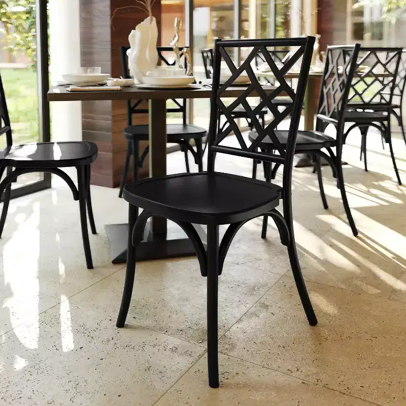Flash Furniture Brooklyn Commercial Grade Solid Wood Stackable Dining Chair with Intricate Back Detail - Set of 2