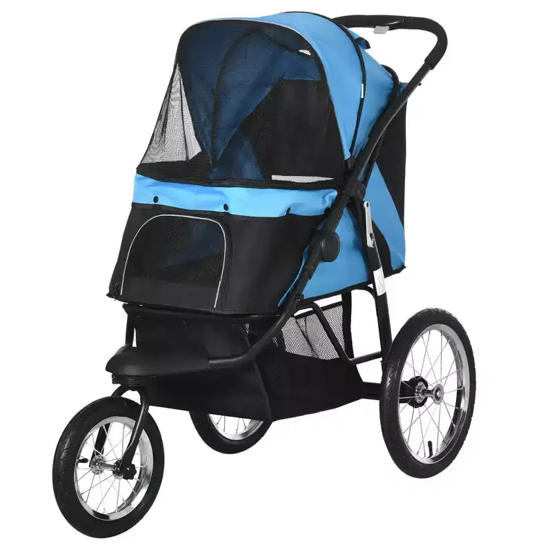 Pet Stroller for Small Dogs and Medium Dogs with Adjustable Canopy, Safety Tether, Storage Basket