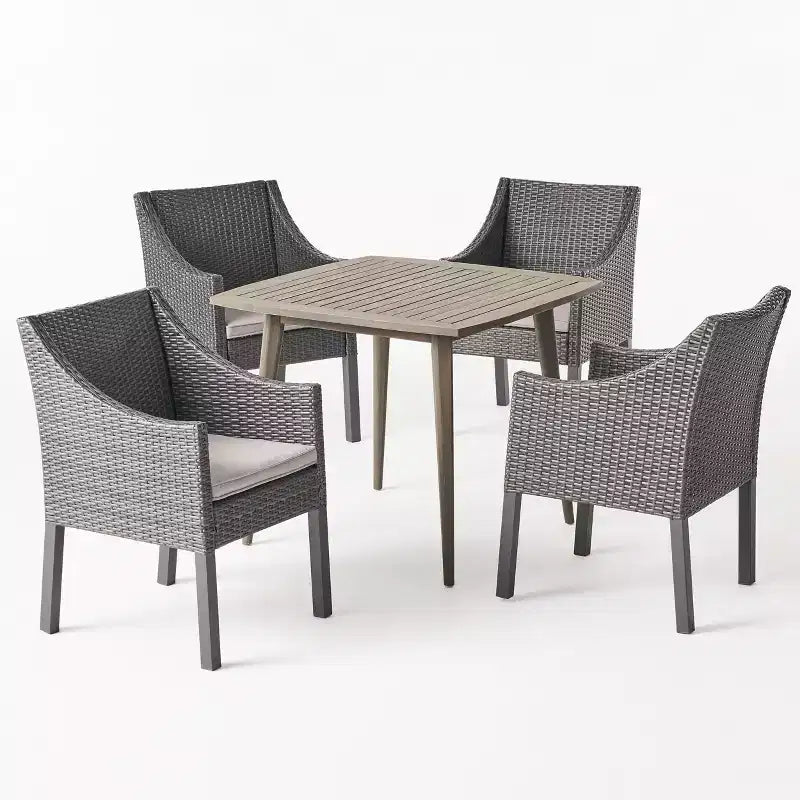Christopher Knight Home Damas Outdoor Acacia Wood and Wicker 5 Piece Dining Set with Cushion
