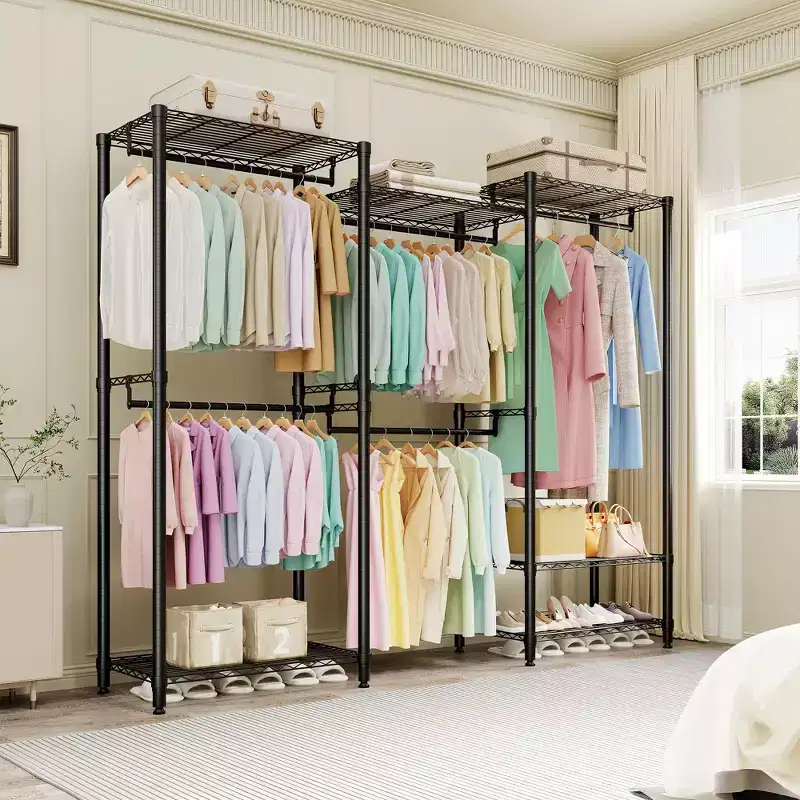 Heavy Duty Clothes Rack with 5 Hanging Rods & Adjustable Shelves, 1430LBS Freestanding Closet Organizer 76.5H