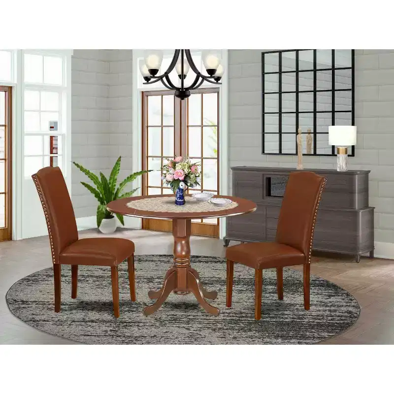 Round Kitchen Table Set - 3pc Coastal Craftsman Table w/ 2 Chairs - 42 Inch Dining Table