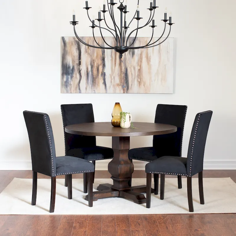Roundhill Furniture Fordsville 5-piece Dining Set, Pedestal Round Table with 4 Stylish Chairs