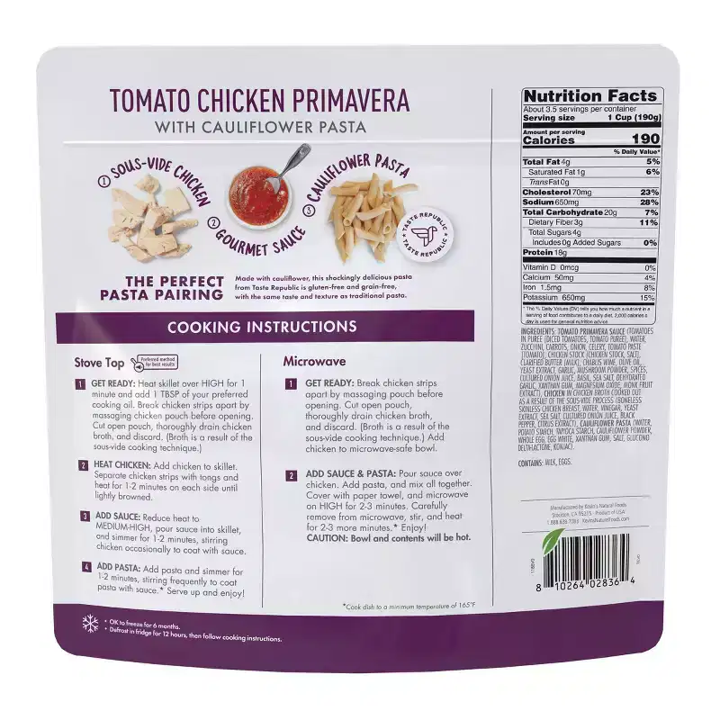 Kevin's Natural Foods Gluten Free Tomato Chicken Primavera Pasta - 24oz