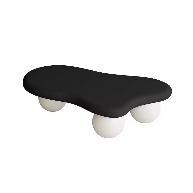40-Inch Cloud Shaped MDF Coffee Table with Ball Legs Black White